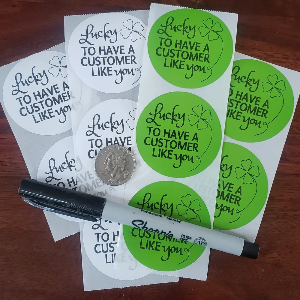3/$15 THANK YOU STICKERS Green Large Round 2 Inch St. Patrick's Day Set of 50